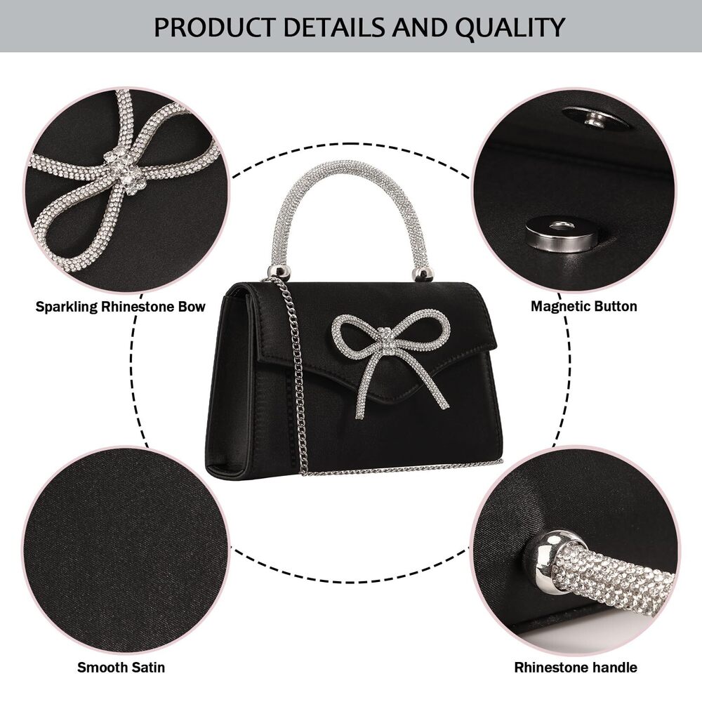 7830 Sparkling Evening Clutch Purse ,Rhinestone Bow Top Handle Party - Picture 5 of 7